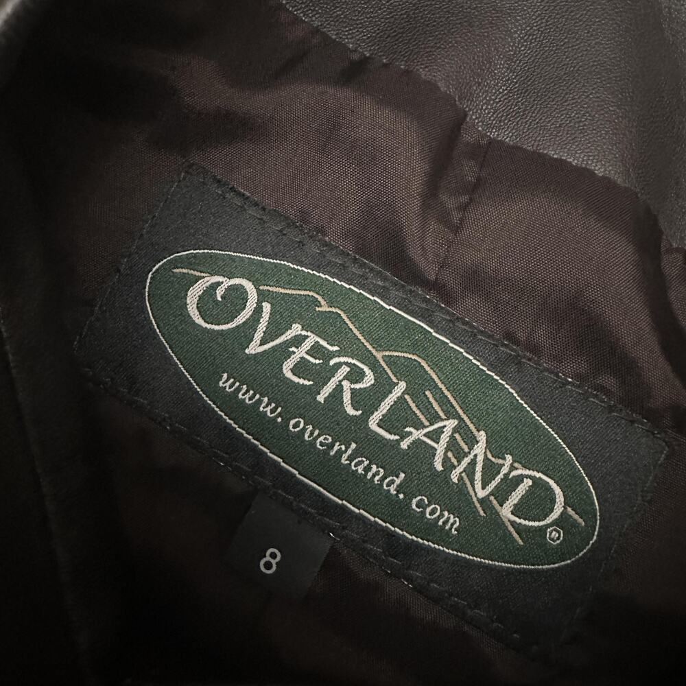 Overland Jacket Womens 8 Brown Suede Leather Trim Button Front Lined Collared - Picture 10 of 14